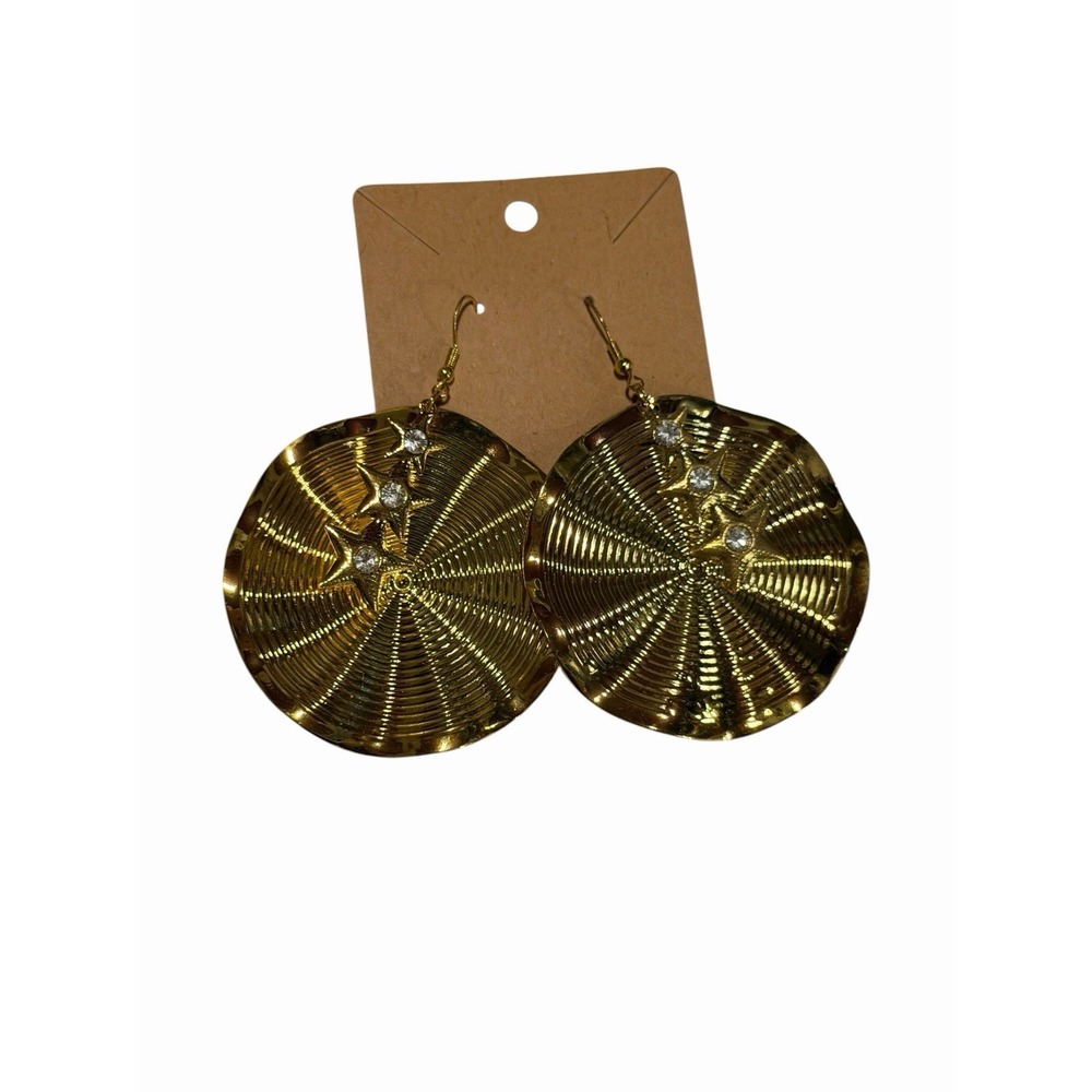 Gold Tone‎ Celestial Star Sunburst Drop Earrings Rhinestone Accents Statement